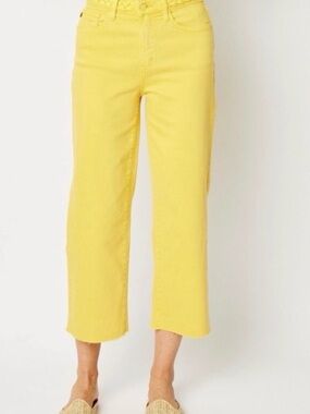 Judy Blue Bright Yellow Cropped Wide-Leg Jeans